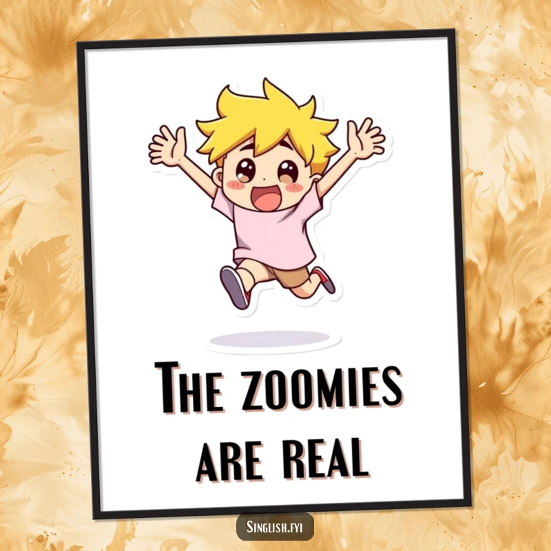 Funny Digital Art Print: A character runs with arms flailing in exaggerated excitement, creating an instant, humorous, vibrant display.