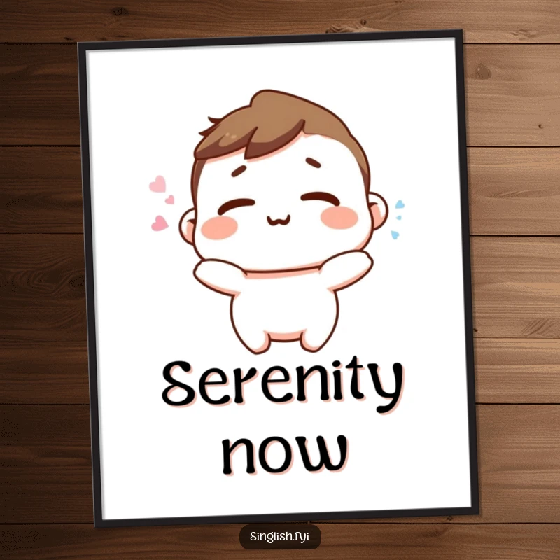 Funny Happy Sigh Digital Art Print: A character humorously letting out a happy sigh with relaxed shoulders, ready to hang peacefully.