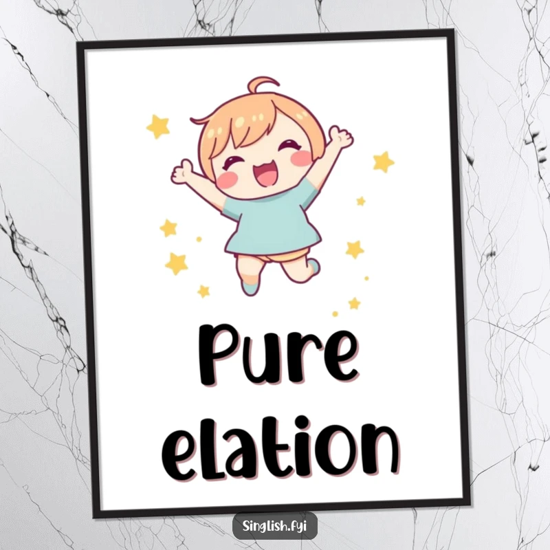 Funny Star Jump Digital Art: High-resolution print of a character joyfully jumping in the air amidst small stars, conveying pure exhilaration.