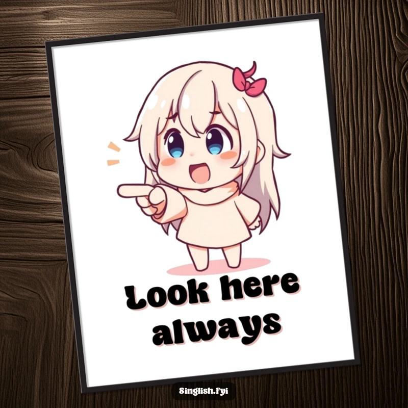 Funny Pointing Character Digital Art Print of a character pointing with exaggerated delight, capturing the joy of unseen discoveries humorously.