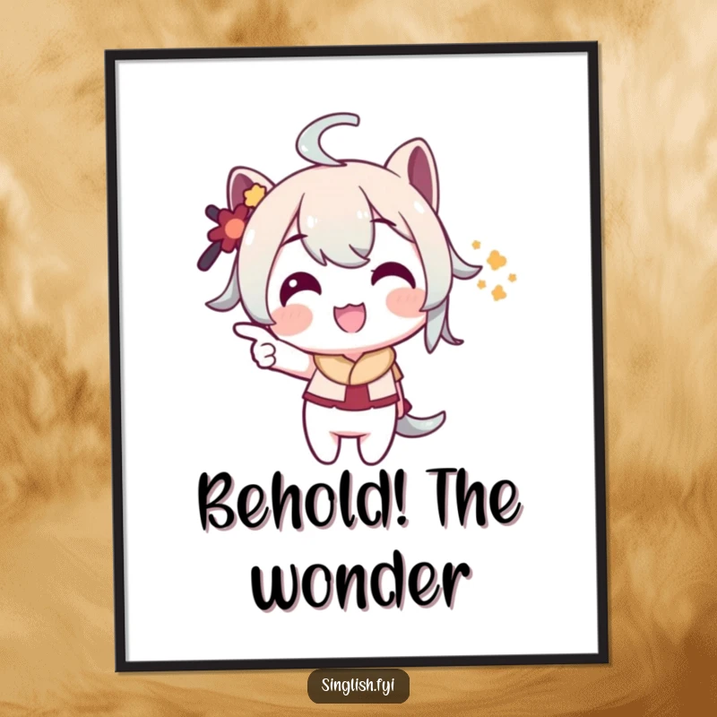 Funny Pointing Digital Art: A character playfully points with a grin, perfect for instant, funny, intriguing wall decor.