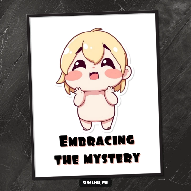 Funny Shrugging Character Digital Art Print of a cute character shrugging with a confused but happy expression, full of relatable humor.