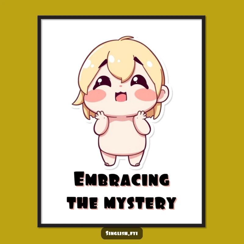 Funny Shrugging Character Digital Art - Confused Happy Decor, Instant Funny Gift!