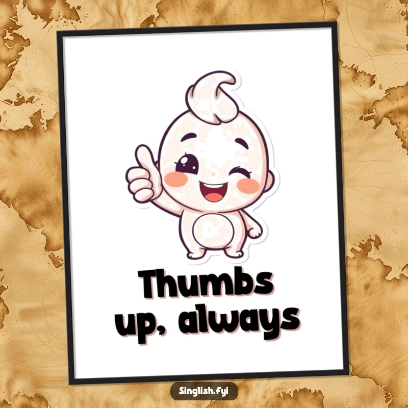 Funny Thumbs Up Digital Art: A happy character gives a thumbs up and a wink, perfect for instant, funny, uplifting wall decor.
