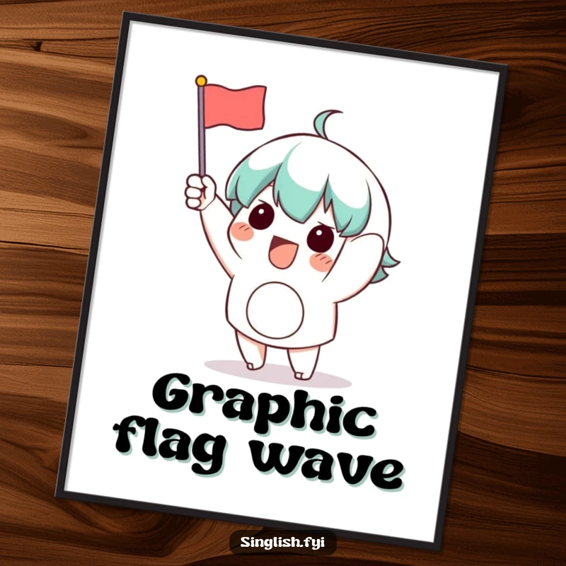 Funny Waving Flag Digital Art Print: A vibrant image of a character enthusiastically waving a small flag, ideal for instant wall decor.