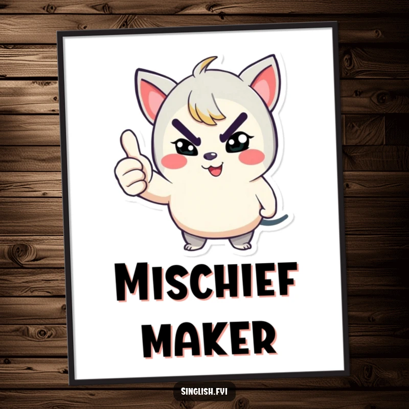 Funny digital art print showing a playful character winking with a mischievous grin and giving a thumbs up, vibrant and positive wall art.