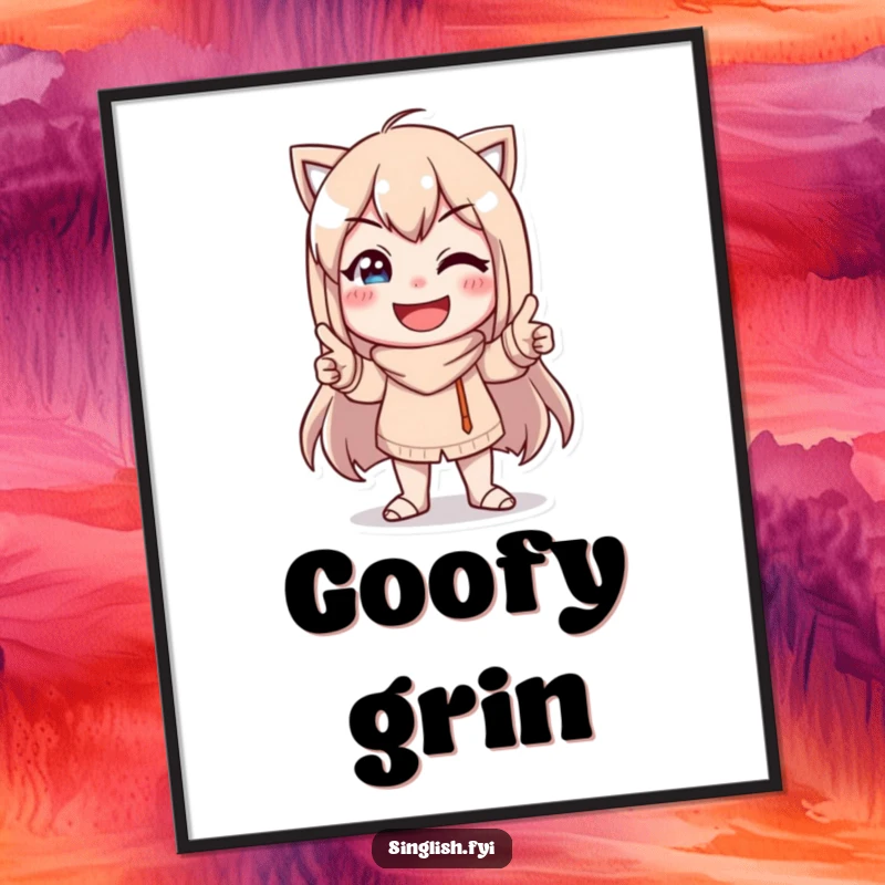 Funny Character Pose Digital Art Print: High-resolution art of a character in a funny pose with a goofy smile, ready to download.