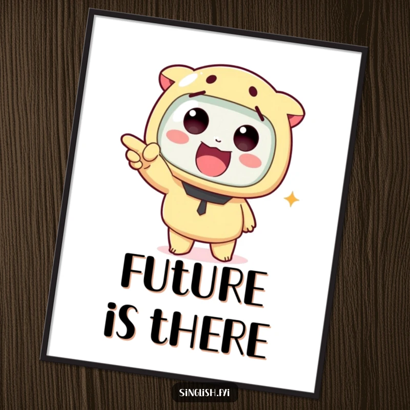 Funny digital art print of a cute character pointing excitedly, perfect for creating instant humorous wall decor or digital displays.
