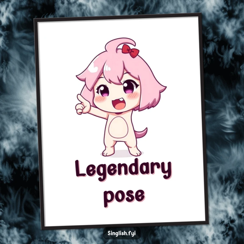 Funny digital art print of a character striking an exaggerated pose, perfect for creating instant dramatic decor and showcasing humorous personality.