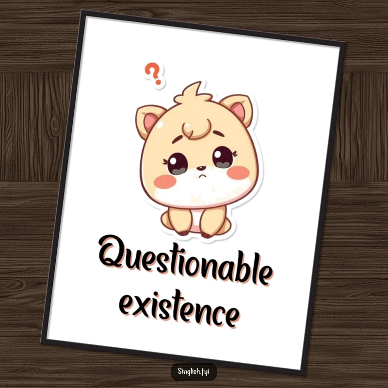 Funny digital art print of a curious character, head tilted, questioning expression, perfect for stimulating thought.