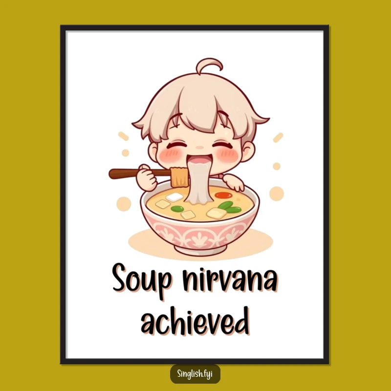 Funny Lontong Soup Digital Art: Happy Character Slurping Noodles, Instant Download Humor Gift