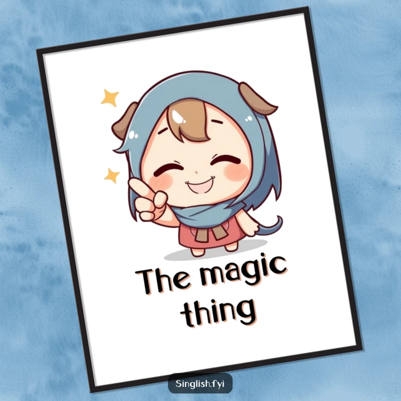 Funny Pointing Character Digital Art Print of a grinning character playfully pointing at an unseen object, ideal for instant humorous decor.