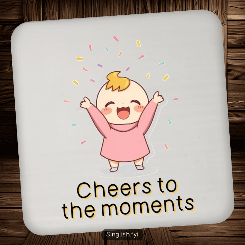 Funny Confetti Thrower Drink Coaster showing a character joyfully throwing confetti, a humorous and protective accessory.
