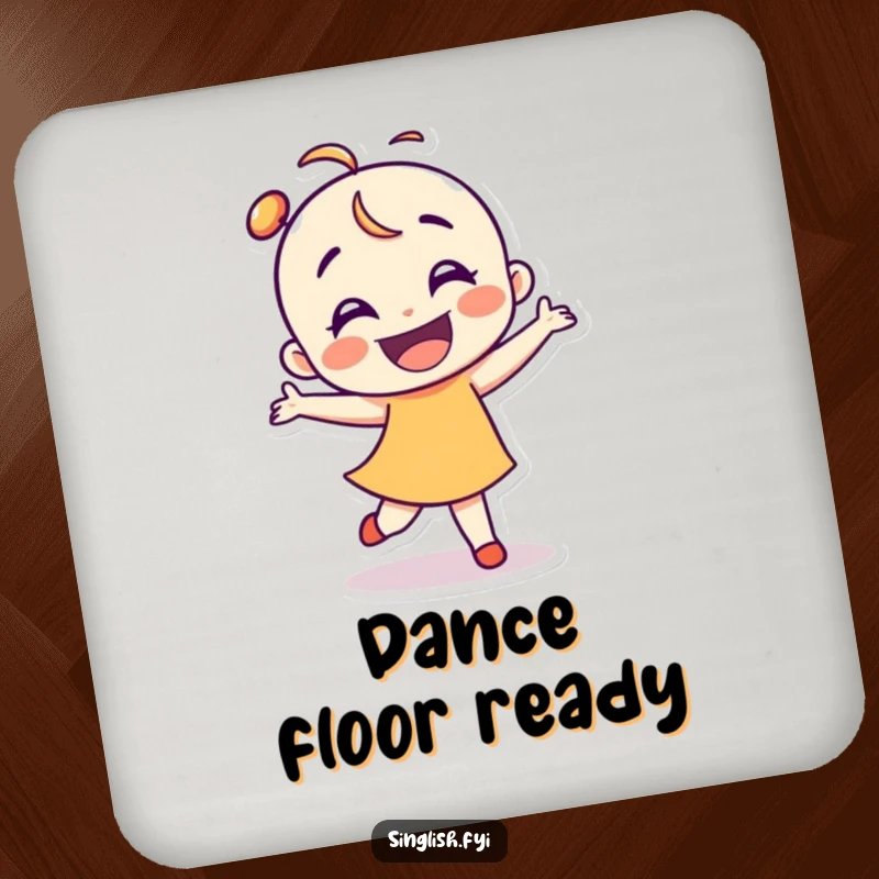 Funny dancer character coasters showing a smiling character in a clumsy, happy dance pose, protecting surfaces.