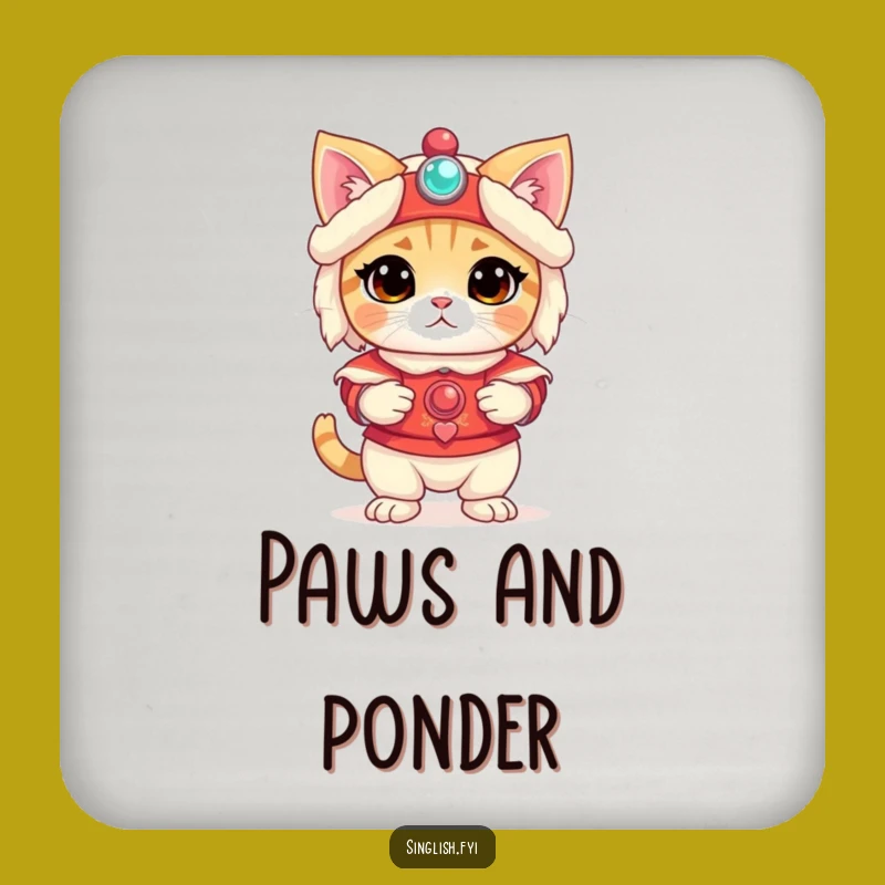 Funny Bewildered Cat Lion Dance Coaster - Protect Surfaces with Pet Charm