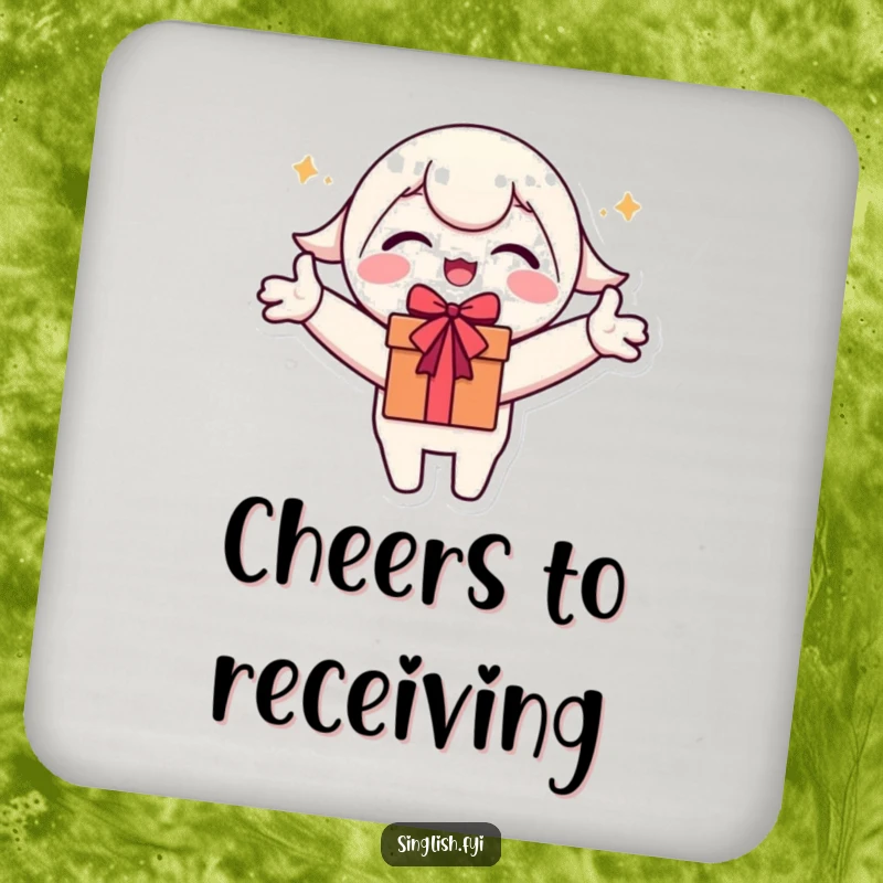 Funny Drink Coaster: Cute character with arms outstretched, comically excited and ready to protect surfaces.