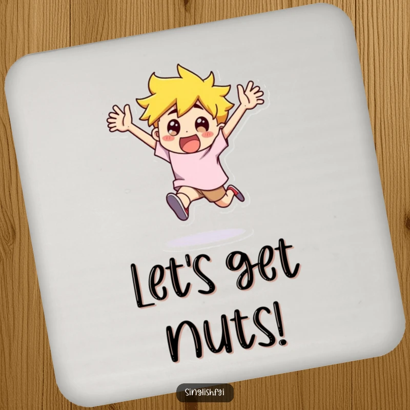 Funny Coaster: A character runs with arms flailing in exaggerated excitement, adding humorous energy to drink service.