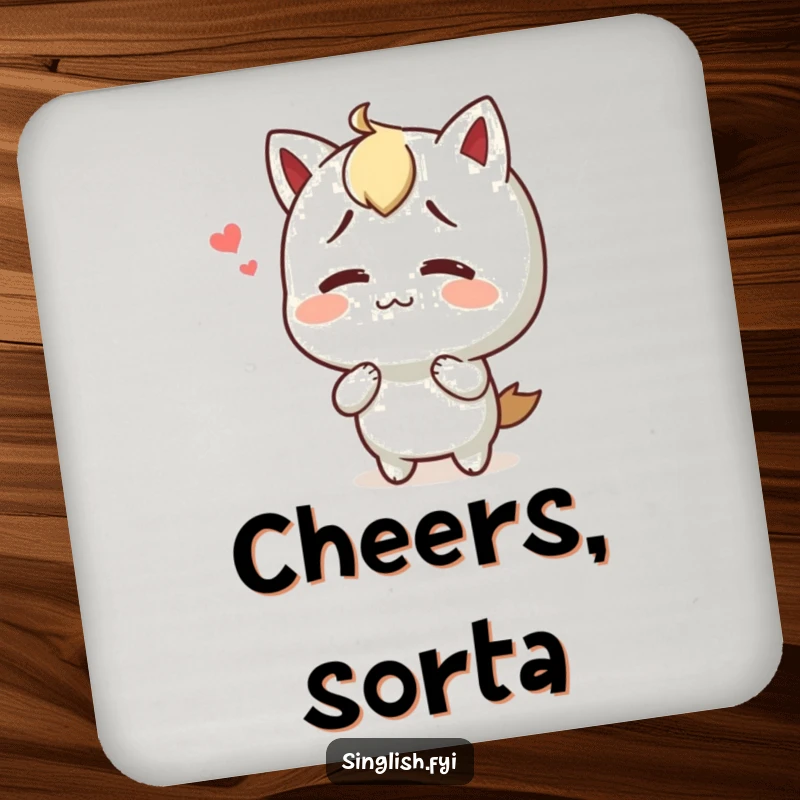 Funny coaster of a character shrugging with a happy, confused look, perfect for surface protection and humor.