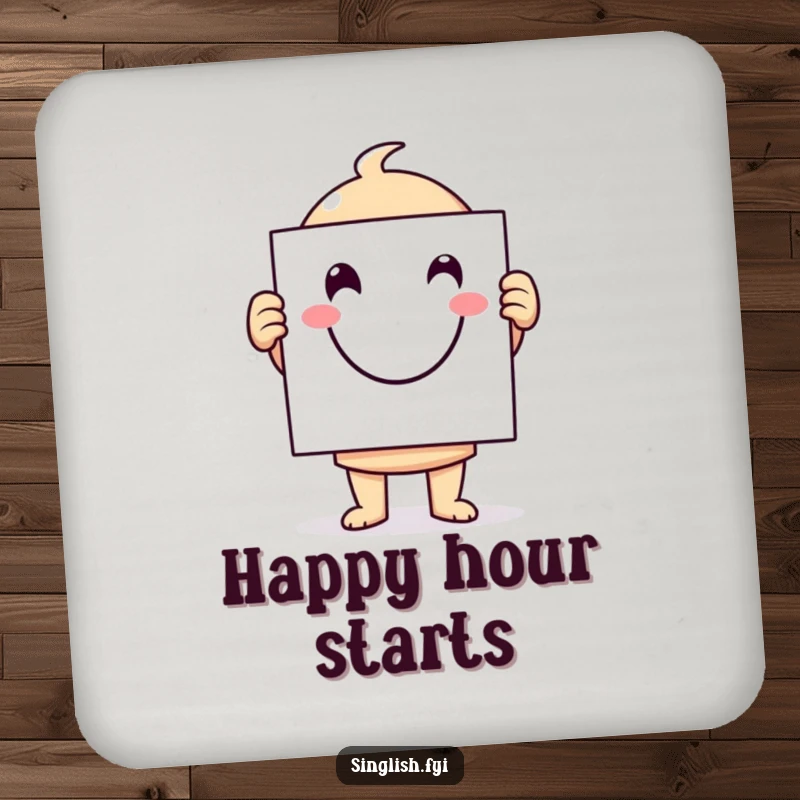 Funny character drink coaster displaying a giant smiley face sign, adding a humorous and protective element to surfaces.