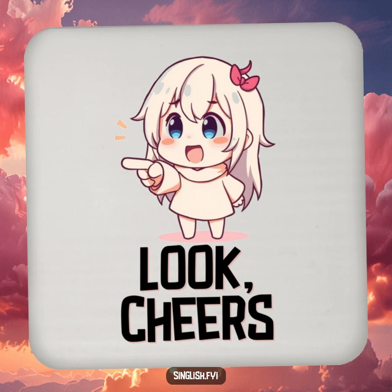 Funny Pointing Character Drink Coaster featuring a character pointing with exaggerated delight, celebrating drinks humorously.