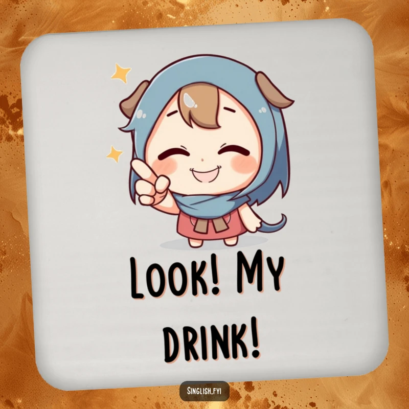Funny Pointing Character Coasters showing a grinning character pointing at an unseen object, offering humorous surface protection and playful vibes.