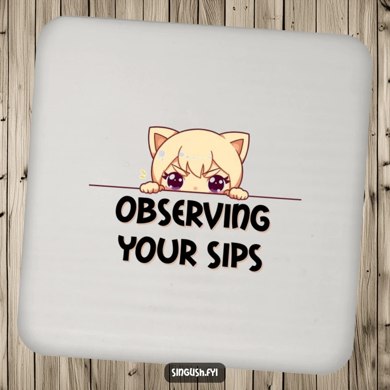 Funny drink coasters designed with a character peeking over the edge, adding a humorous and protective touch to any surface.