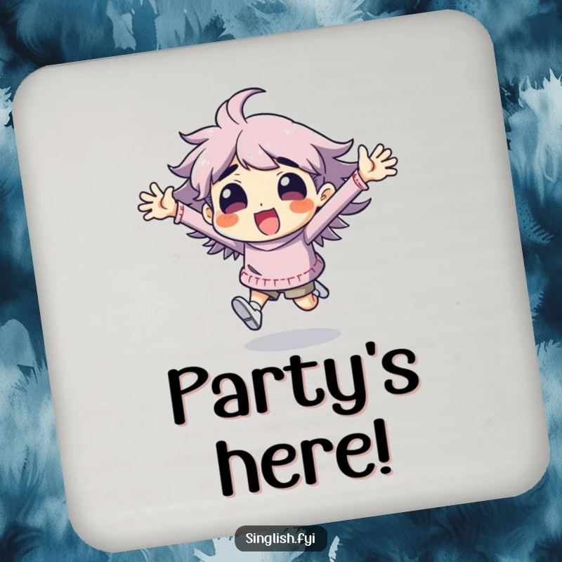 Funny character drink coaster in a comical running pose with arms flailing, adding a humorous and protective element.