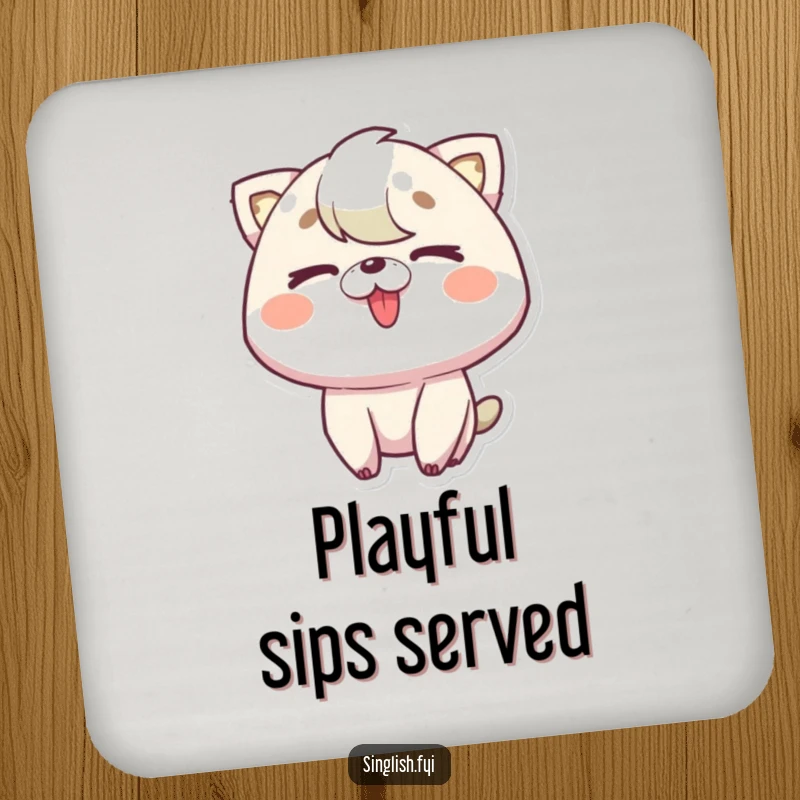 Funny Tongue Out Wink Drink Coaster showing a character winking and sticking its tongue out, a humorous and protective accessory.