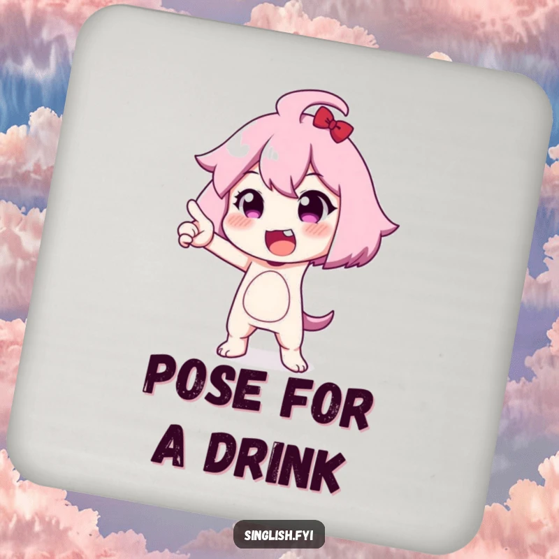 Funny drink coaster with a character striking an exaggerated pose, protecting surfaces while adding a humorous and theatrical element.