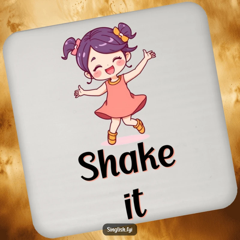 Funny character drink coaster dancing energetically with a carefree expression, adding a humorous and protective element.