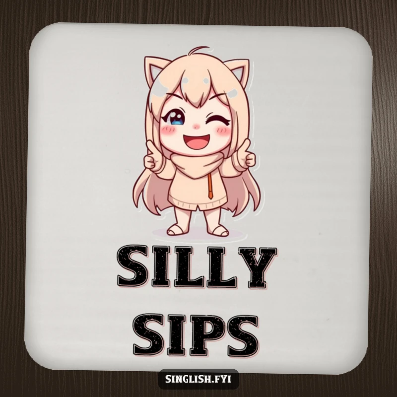 Funny Character Pose Coaster: A coaster depicting a character in a funny pose with a goofy smile, perfect for protecting surfaces.