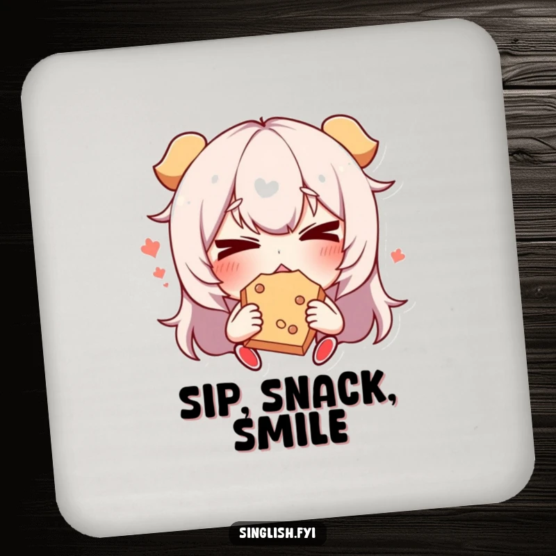 Funny Snack Face Coaster: A protective coaster featuring a character making a funny face while eating a snack, adding humor to any surface.