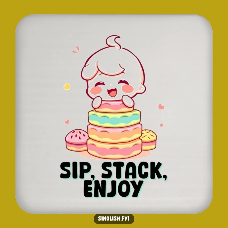 Funny Kuih Balancing Coaster: Giggling Character, Table Protection Humor Gift