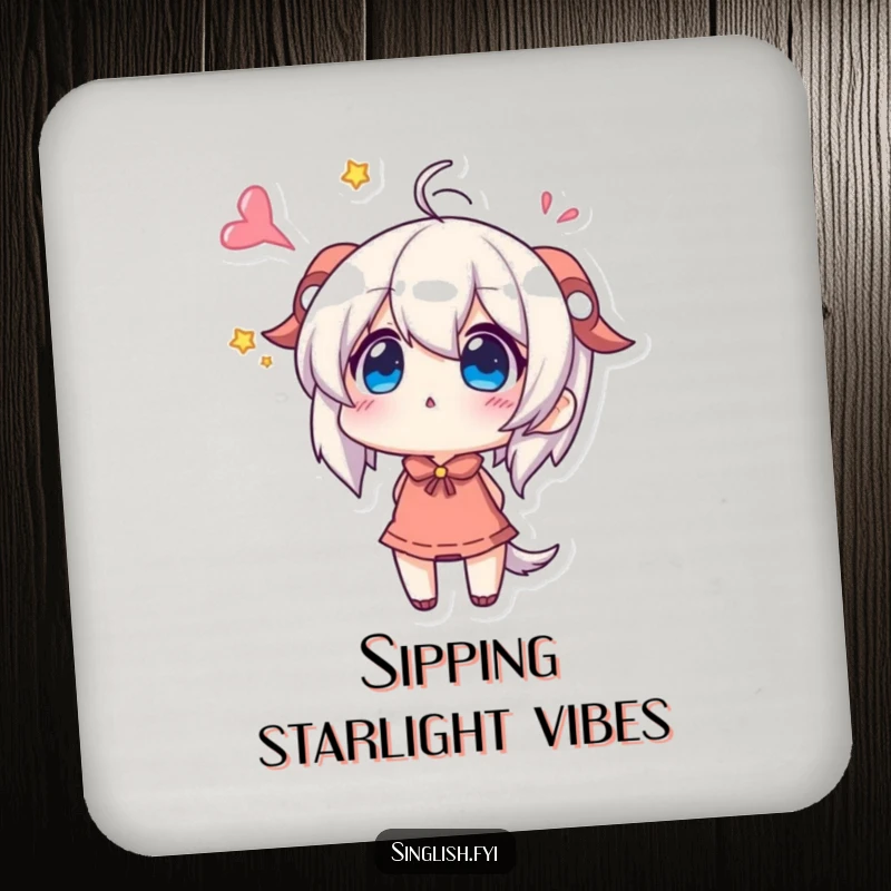 Funny Coaster: A character looks up with wonder and excitement. Humorous and practical.