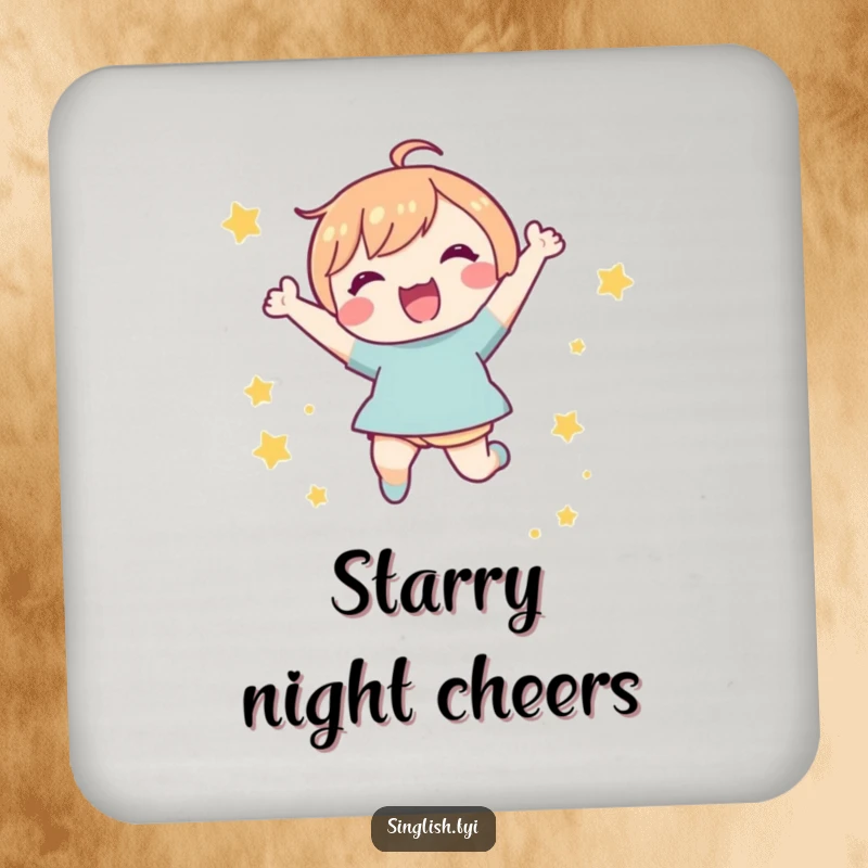 Funny Star Jump Coasters: Cute character leaping joyfully with small stars, protecting furniture with a humorous and starry design.