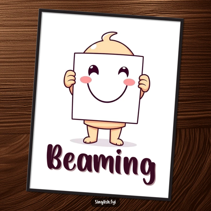 Funny character poster holding a prominent smiley face sign, symbolizing happiness and spreading positive, humorous vibes.