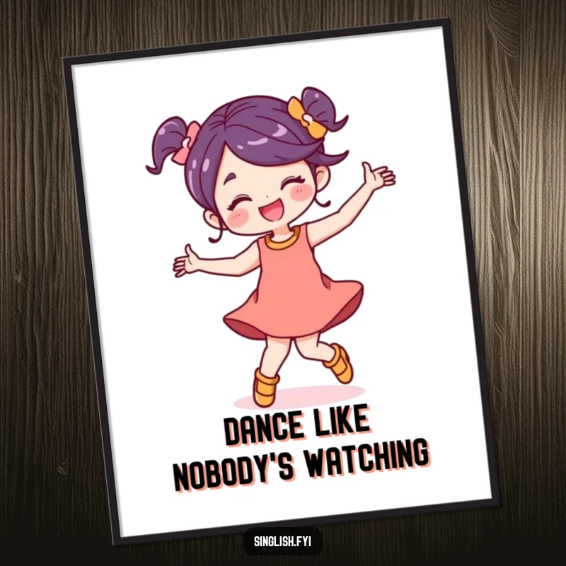 Funny character poster dancing energetically with a carefree expression, embodying pure joy and uninhibited movement for decor.