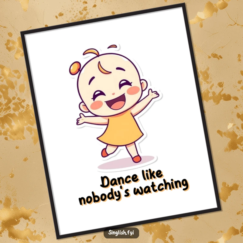 Funny dancer poster featuring a smiling character in a clumsy, happy dance pose, perfect for vibrant decor.