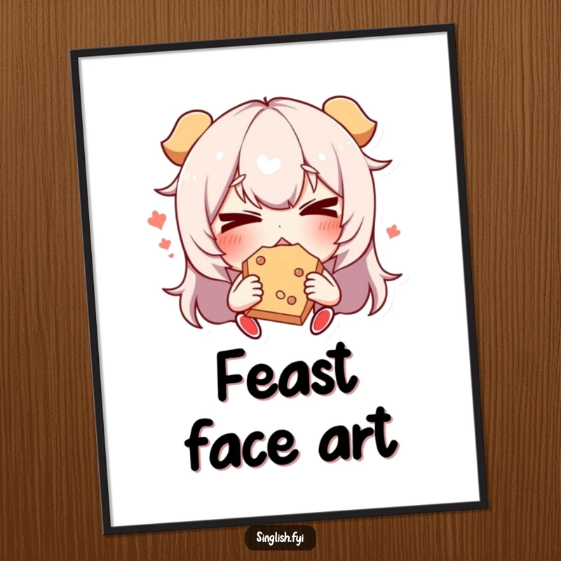 Funny Snack Face Poster: A lively wall art piece of a character making a funny face while eating a snack, perfect for kitchen decor.