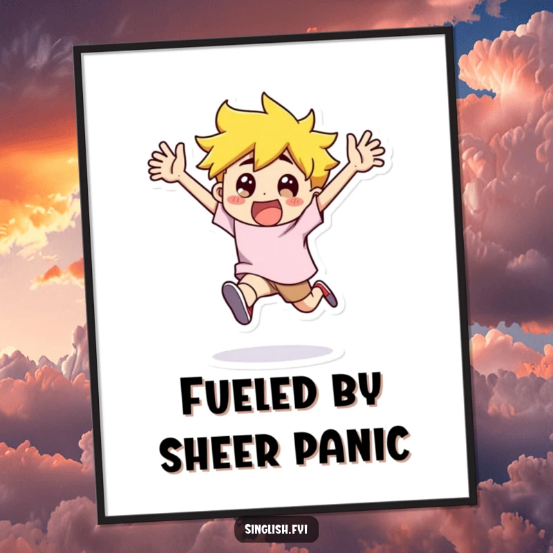 Funny Poster: A character runs with arms flailing in exaggerated excitement, bringing vibrant, humorous energy to any wall.