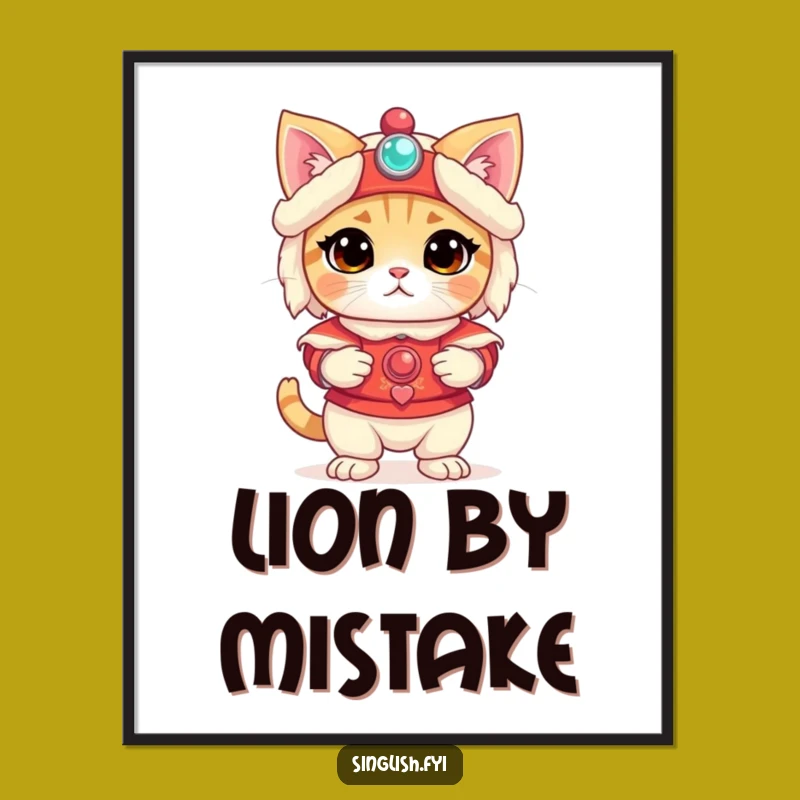 Funny Bewildered Cat Lion Dance Poster - Quirky Pet Art for Walls
