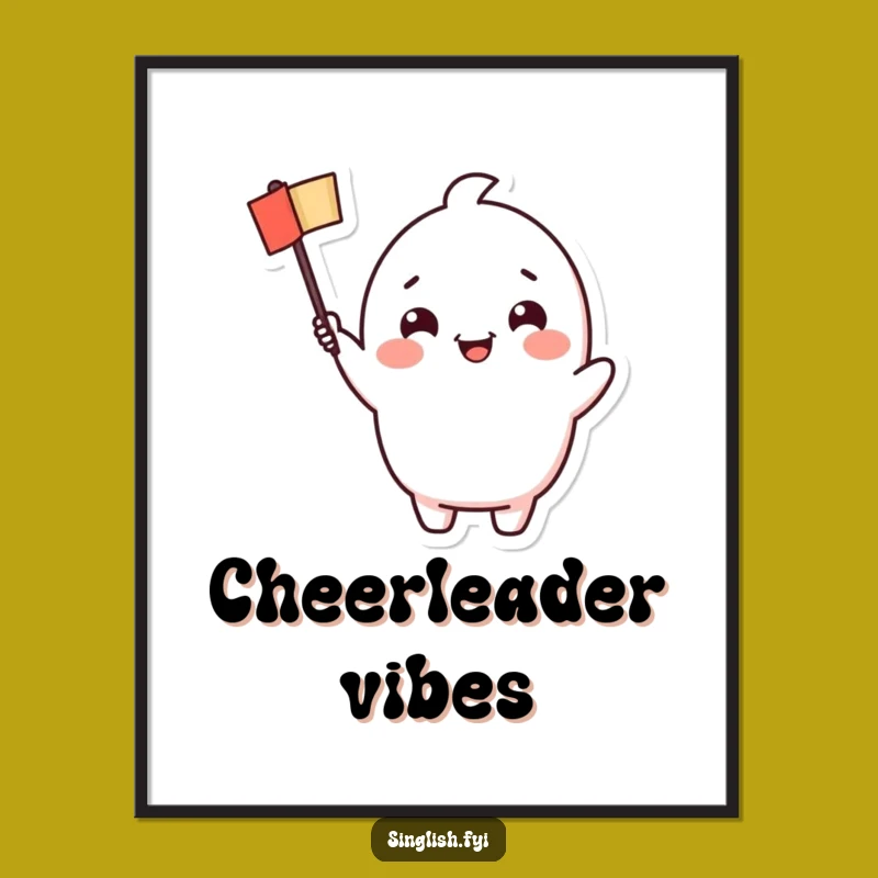 Funny Cheerful Waving Flag Character Poster: Cute Art for Walls, Ideal Funny Gift
