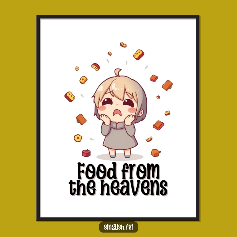 Funny Food Rain Character Poster - Surprised Eater Art Print - Excellent Funny Gift for Kitchens