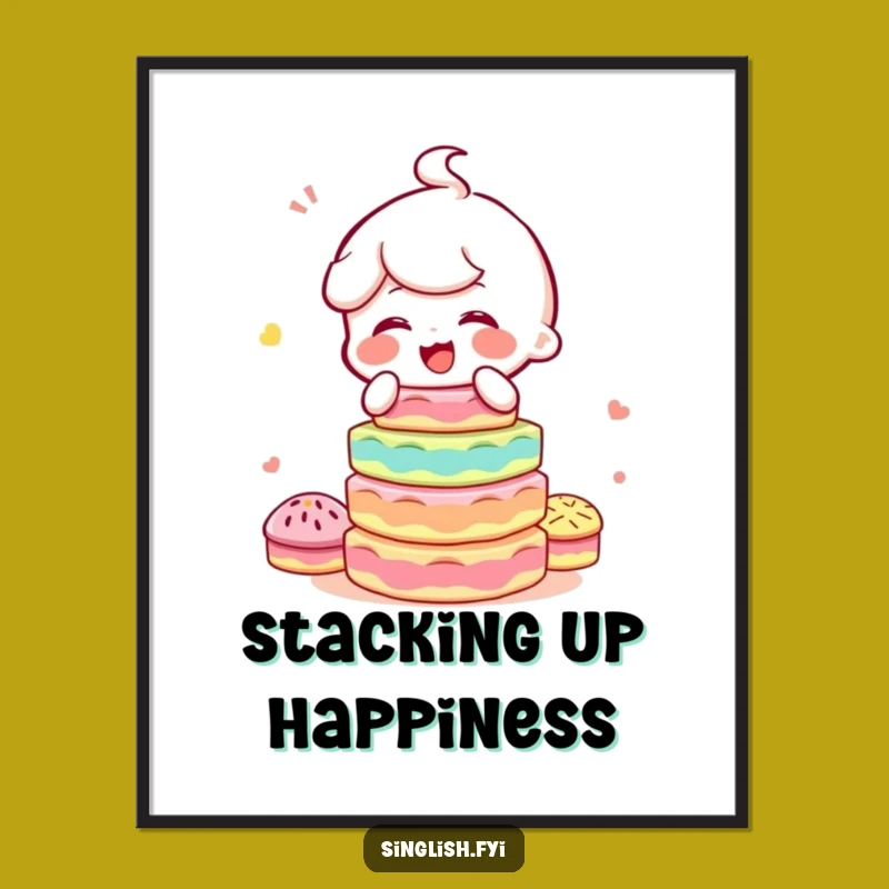 Funny Kuih Balancing Art Poster: Giggling Character, Charming Wall Decor Gift