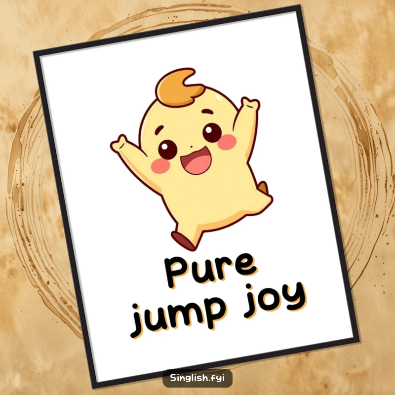 Funny Playful Jump Poster: A dynamic wall art piece of a character joyfully jumping with a wide smile, radiating pure happiness and energy.