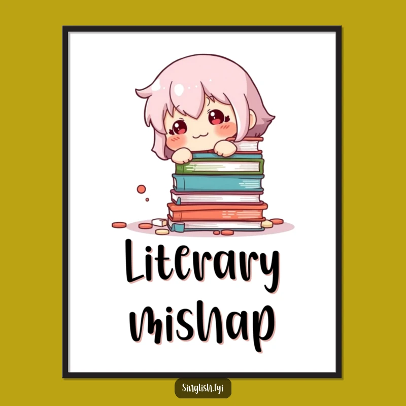 Funny Sheepish Book Knockover Poster: Oops! Cute Art for Walls, Ideal Funny Gift