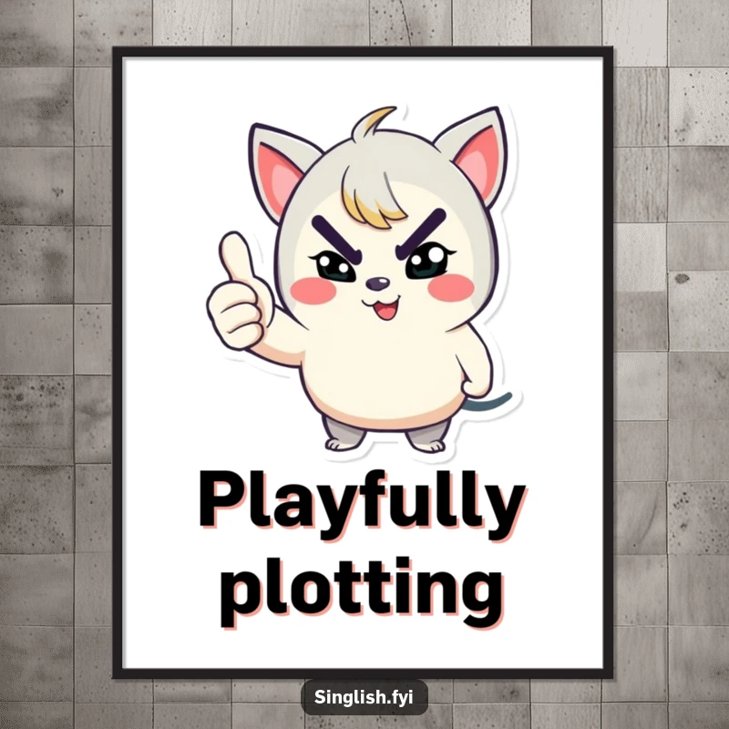 Funny poster features a playful character winking with a mischievous grin and giving a thumbs up, adding playful decor.