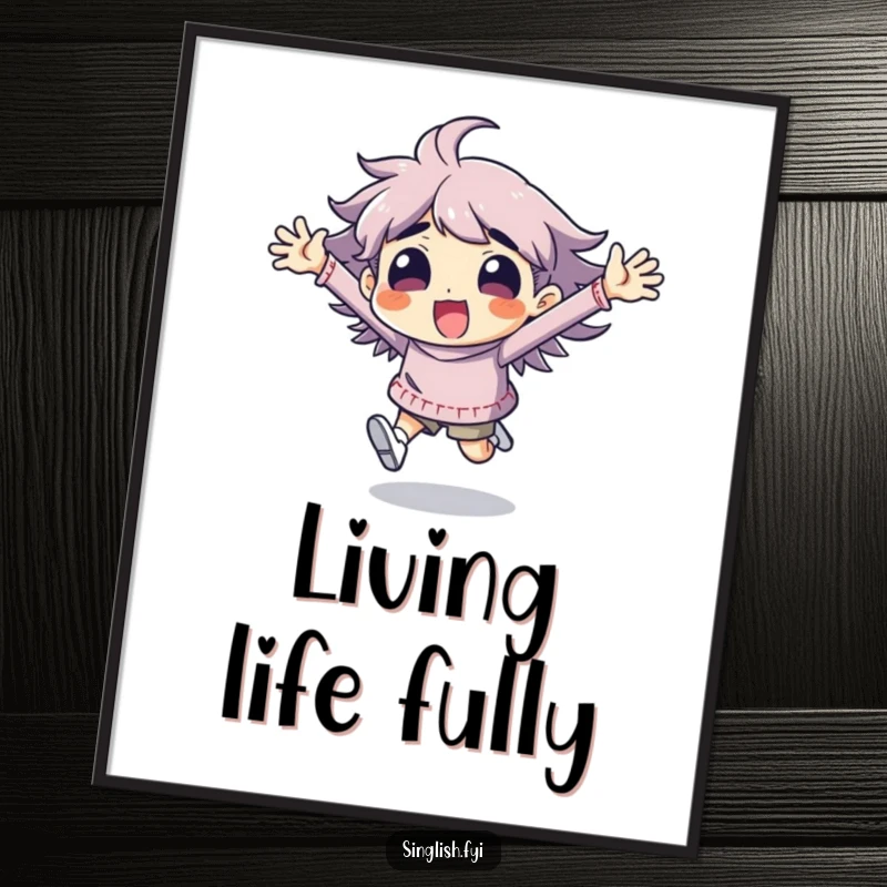 Funny character poster in a comical, exaggerated running pose with arms flailing, embodying pure, humorous excitement for decor.