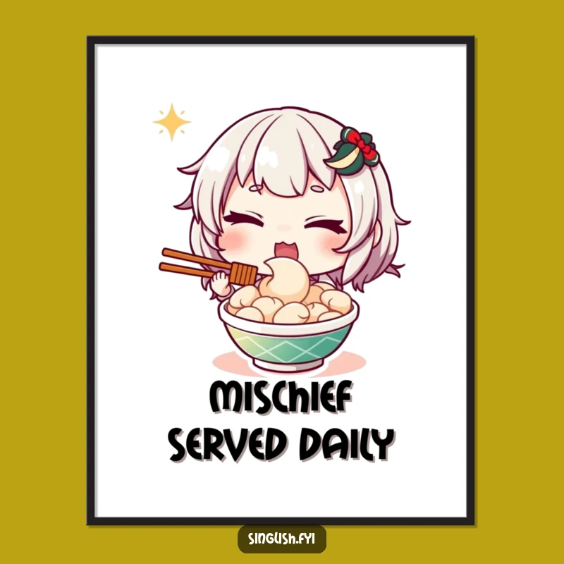 Funny Mee Goreng Wink Art Poster: Playful Character, Charming Wall Decor Gift