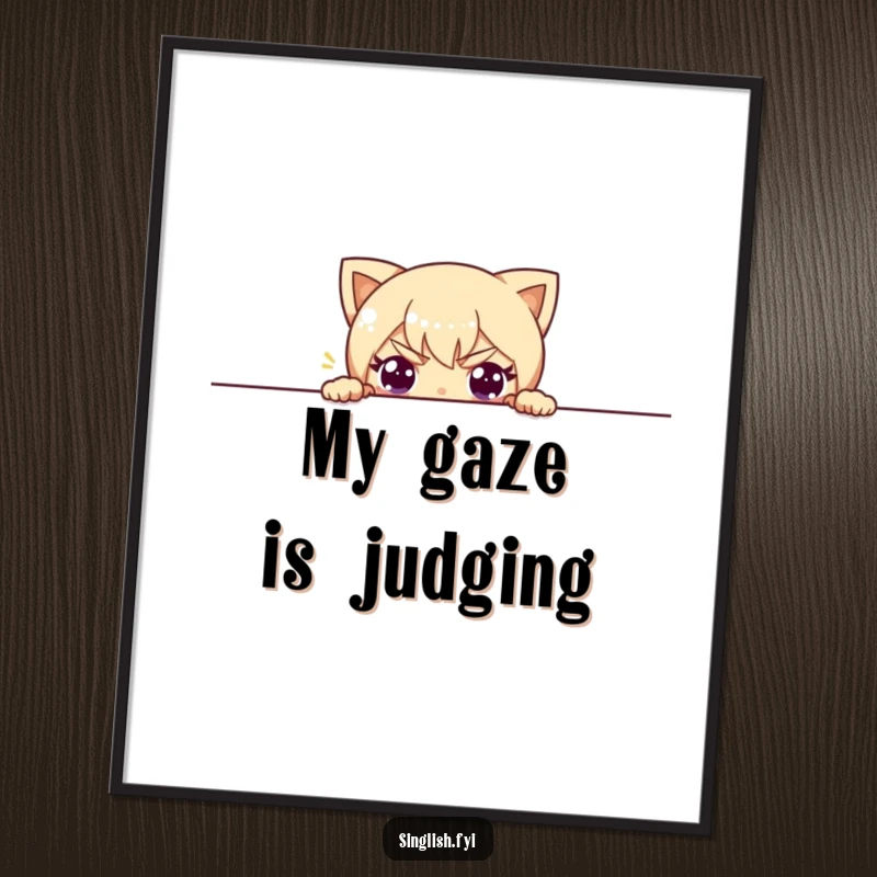 Funny poster art depicting a character peeking with a mischievous grin, adding a humorous and playful touch to wall decor.